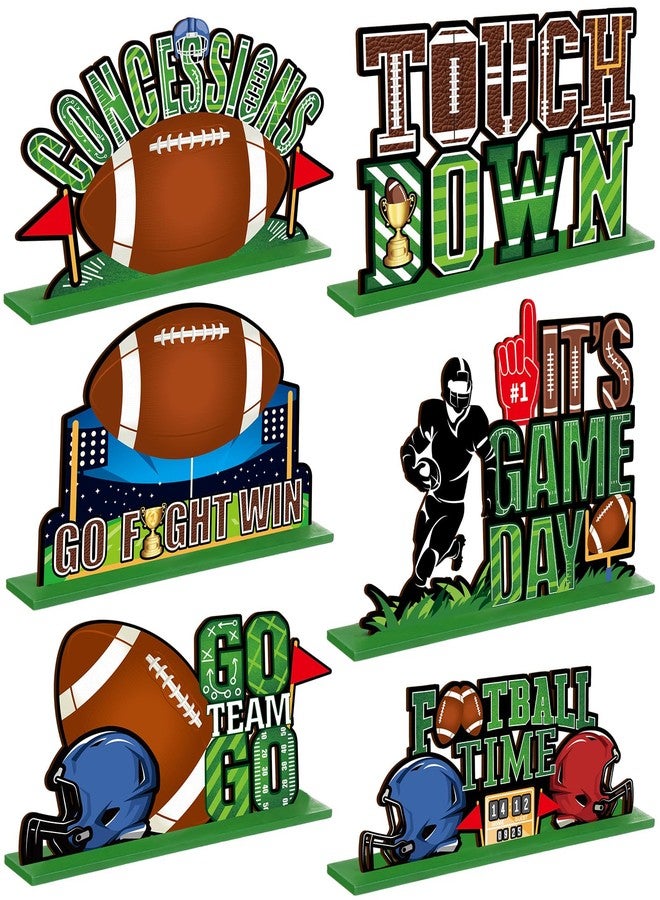 هوليري مجموعة ديكورات كرة القدم من هوليري، 6 قطع، قطع مركزية لكرة القدم للطاولة، مكعبات خشبية للرجبي، لافتات للطاولة، ديكورات منزلية، مطبخ، مكتب، لوازم حفلات أعياد الميلاد، مستلزمات حفلات ما قبل المباريات الرياضية. - Image 1